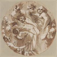 B 084
<br/>
God de Vader, zegenend, met engelen in een tondo
<br/>
<em>Testa, Pietro (1611-1650)</em>